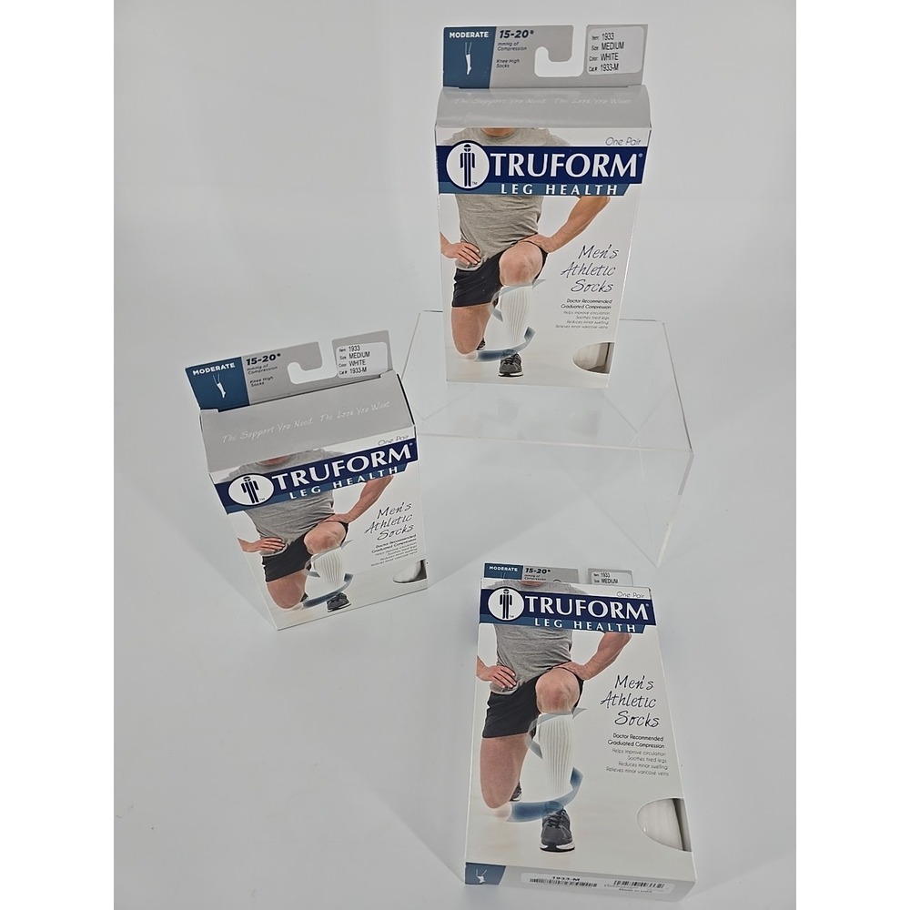 Lot of 3 Pairs TRUFORM Casual Over Calf Support Socks 15-20mmHg (White) Medium‎